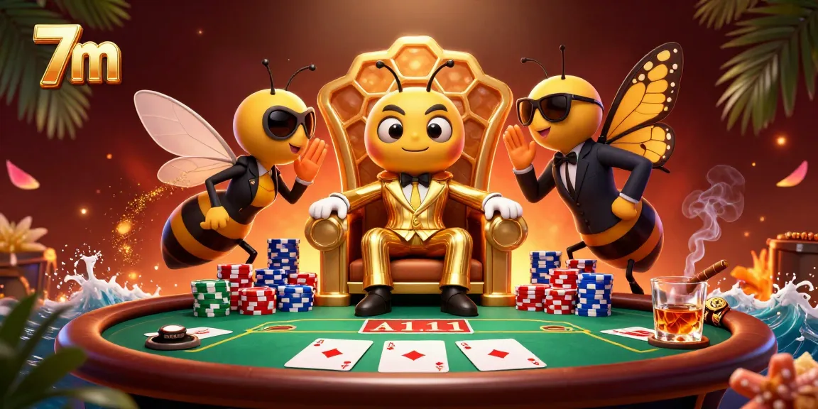 Experience thrilling betting with 7m featuring a cartoon bumblebee mob boss and poker elements.