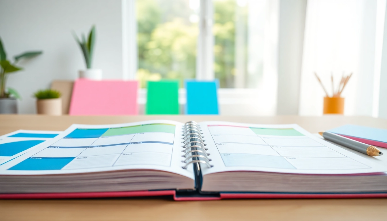 Get Your Free Planner Preview with vibrant layout examples in an organized workspace.