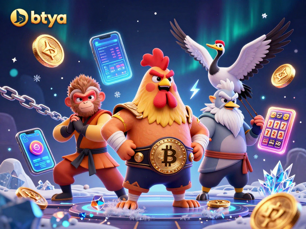 Engage in thrilling action at betya with a lively casino scene featuring dynamic 3D characters and glowing crypto elements.