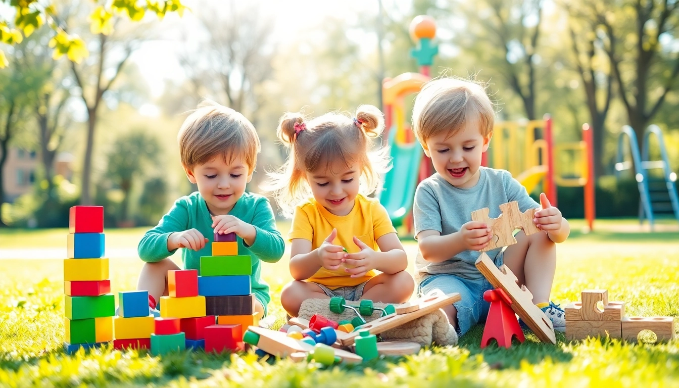 Kids playing joyfully with screen-free toys by visiting the website, showcasing creativity.