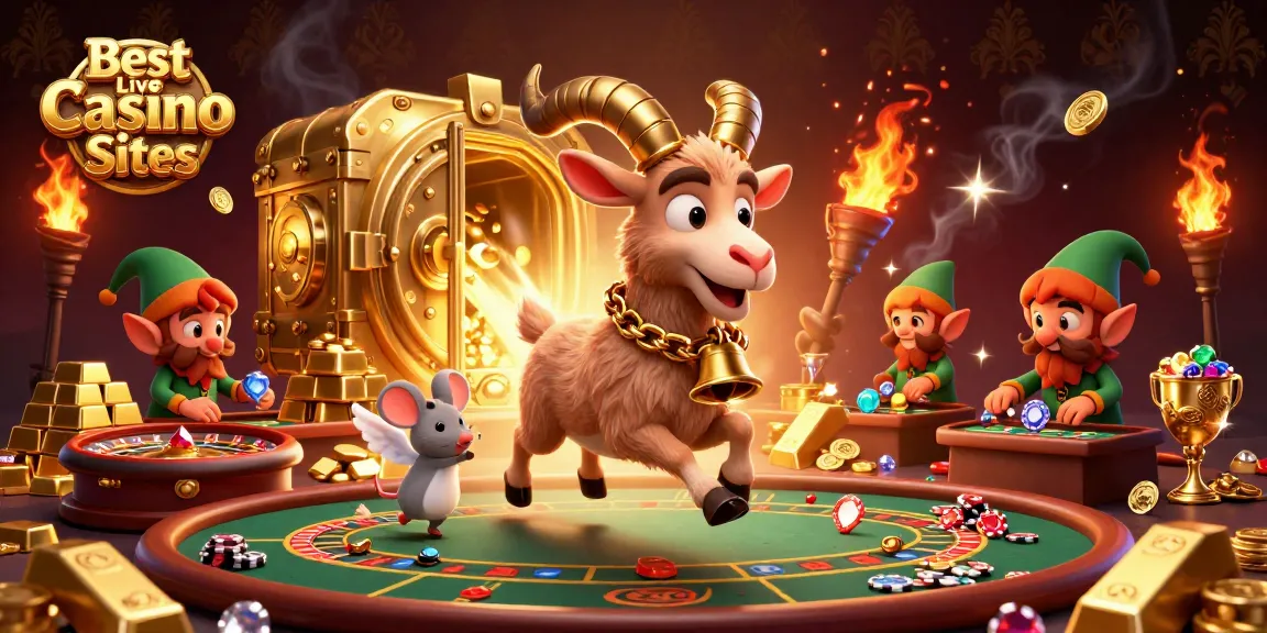 Experience the excitement at the Best Live Casino Sites with dealers, tables, and festive characters.