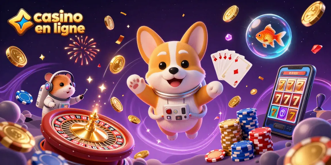 Jouer sur un casino en ligne captivant avec un corgi astronaute flottant parmi des jetons et des pièces d'or.
