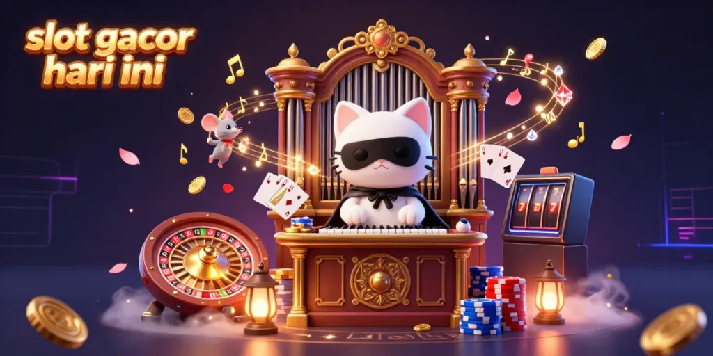 Slot gacor hari ini, kucing putih berpenampilan teater di organ kasino dengan uang logam dan batu permata yang bersinar.