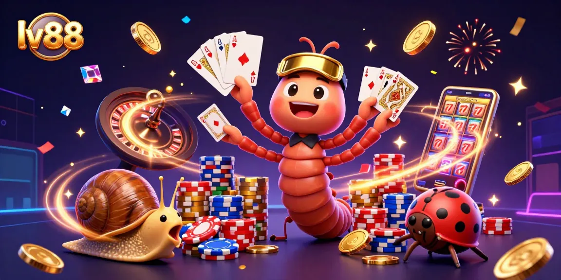 Experience the thrill of lv88 with a 3D cartoon dealer surrounded by celebratory casino elements.