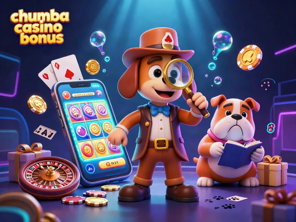Play with chumba casino bonus in this vibrant 3D scene showcasing exciting gaming elements and characters.