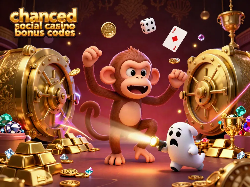 Play games and win with chanced social casino bonus codes featuring vibrant 3D scenes of coins and characters.