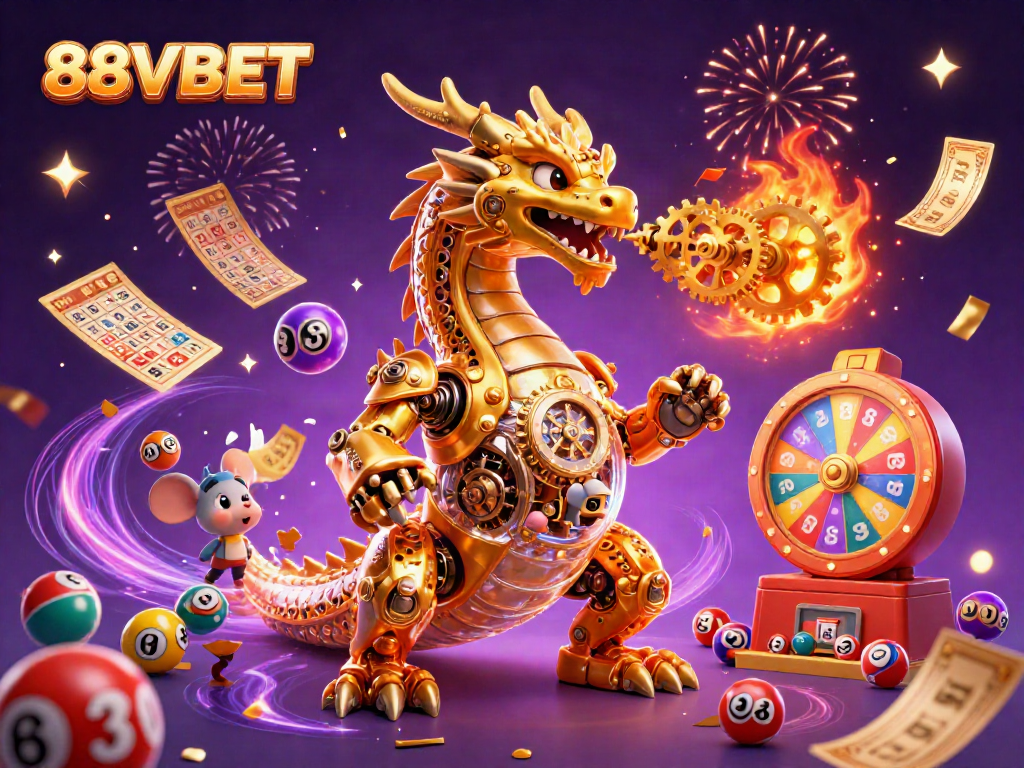 Engage with 88VBET's vibrant casino experience featuring golden dragon and lottery elements.