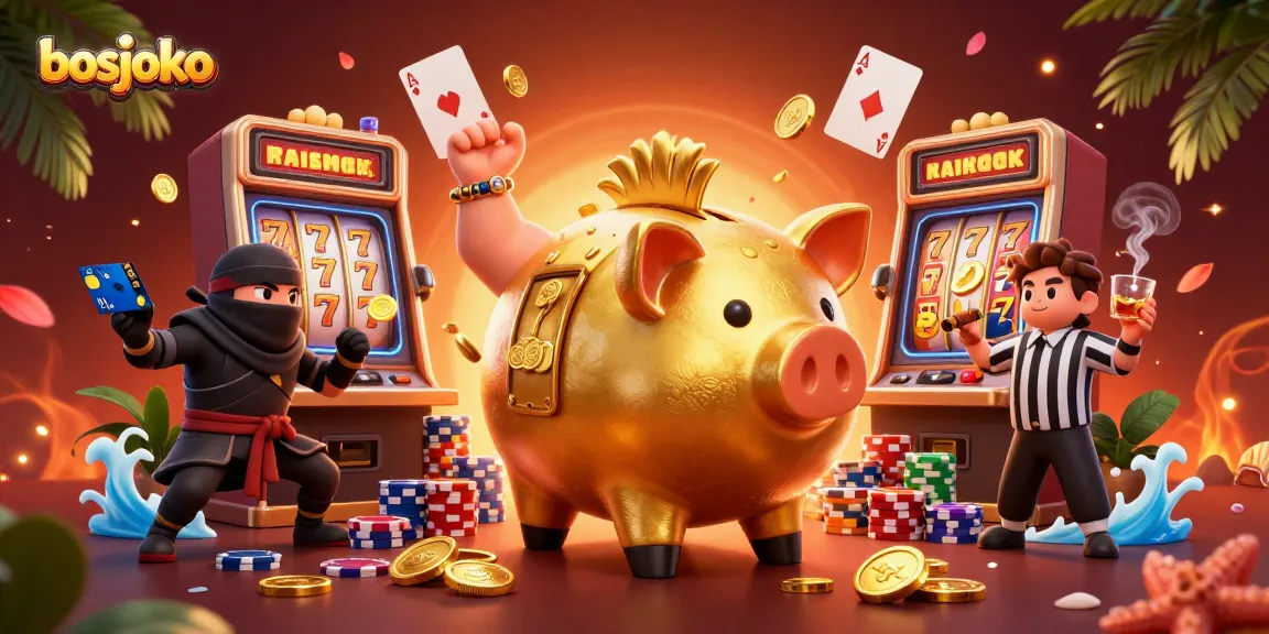 Mengguncang koin emas dari piggy bank sumo besar di bosjoko, menyiapkan kesempatan menang besar dalam permainan slot.