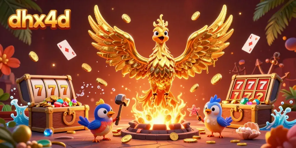 dhx4d mempersembahkan ilustrasi kasino lengkap dengan phoenix emas dan elemen slot memukau.