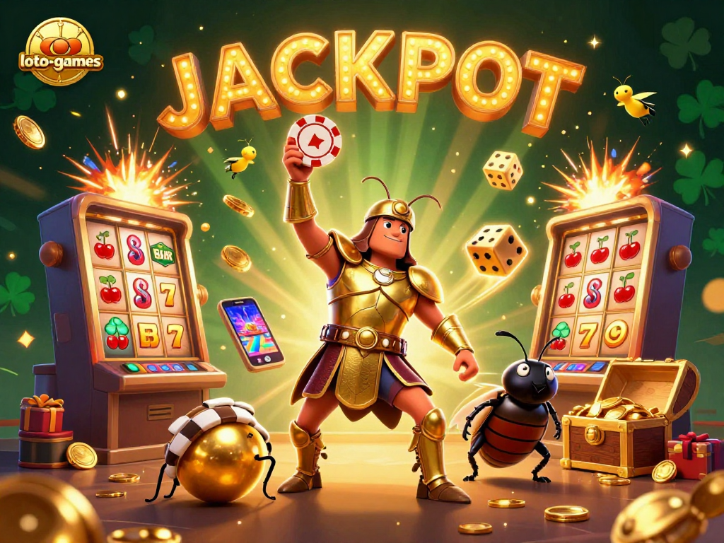 Experience exciting jackpots at loto-games with vibrant illustrations of winning elements in dynamic action.