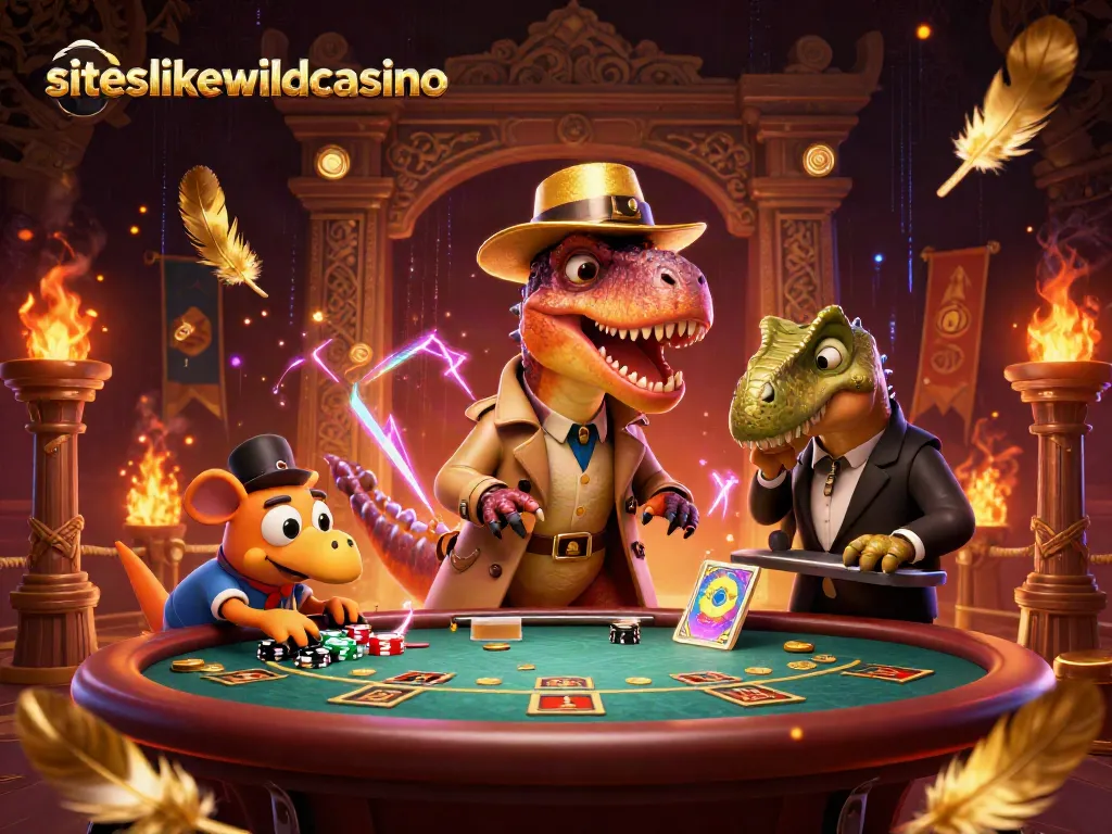 Play exciting games at siteslikewildcasino with vibrant casino elements and animated dinosaur characters.
