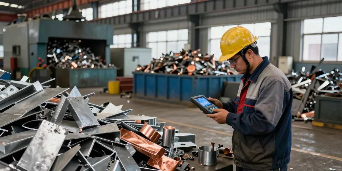 Proses kontrol kualitas Mercury Scrap Metal Untuk Dijual di https://www.scrapsolutionplace.com/ dengan pekerja profesional, berbagai jenis logam dan cahaya alami.