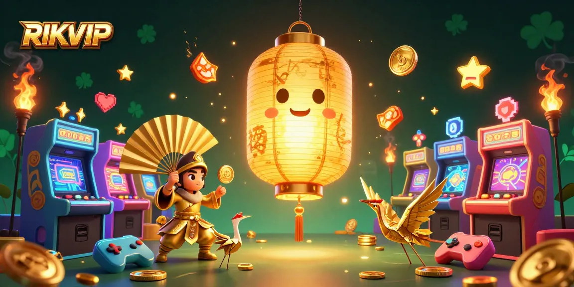 Bet big at RIKVIP with a vibrant night market casino scene featuring golden lucky symbols and gaming excitement.